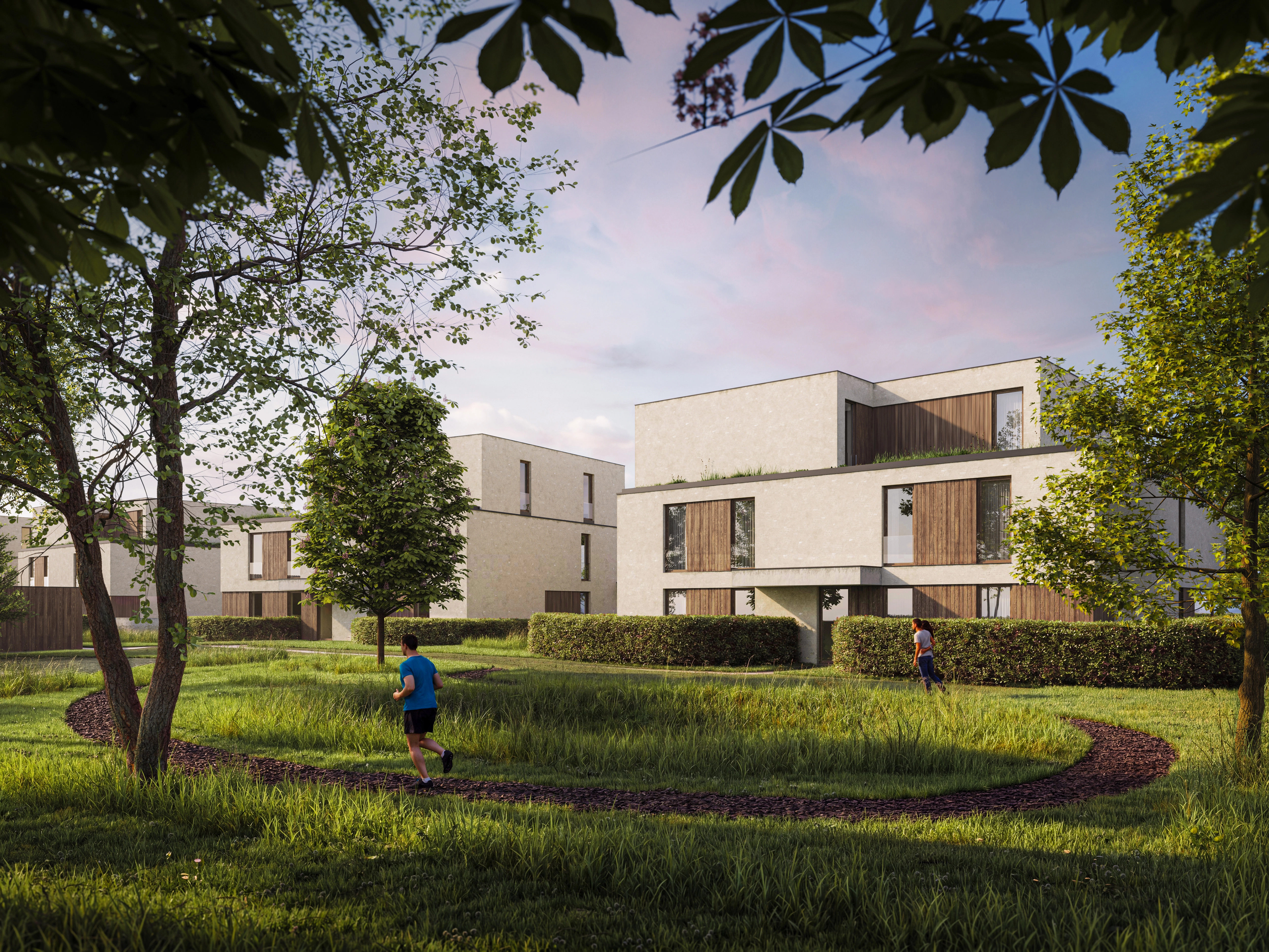 Achteraanzicht van woonproject Vaart in Bellem